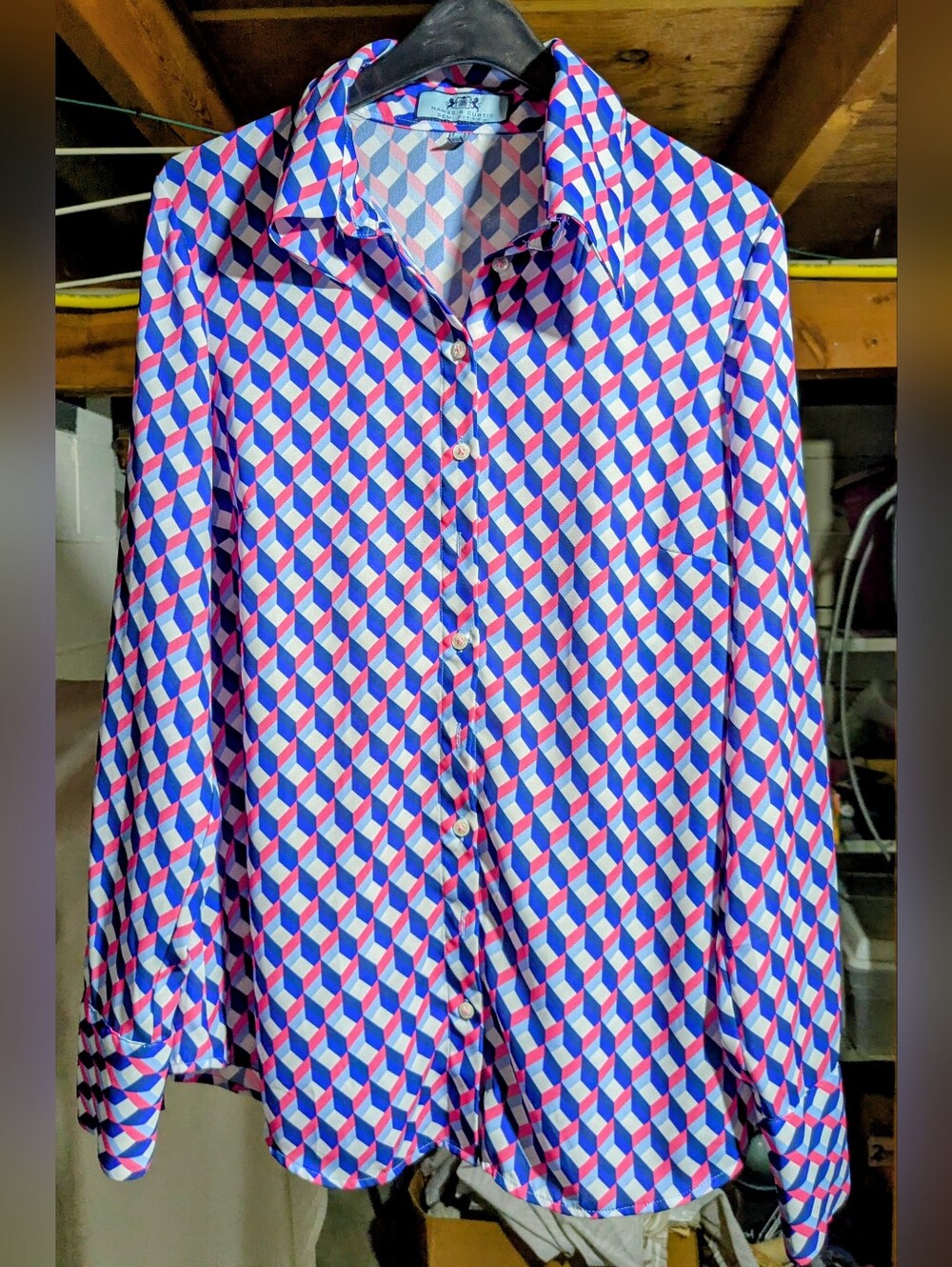 Hawes & Curtis  Geometric Print Button-Up Shirt - Blue, White & Pink